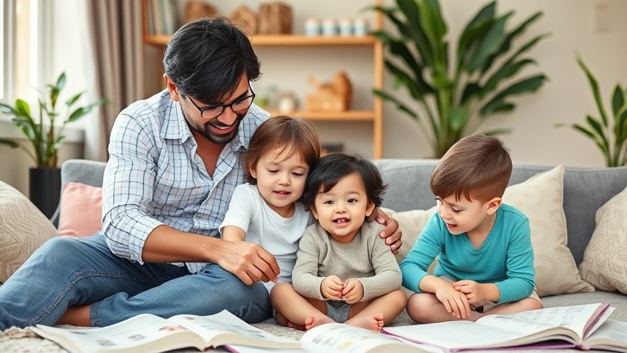 A father exemplifying entrepreneurship and parenting while playing with his three seven-year-old kids.