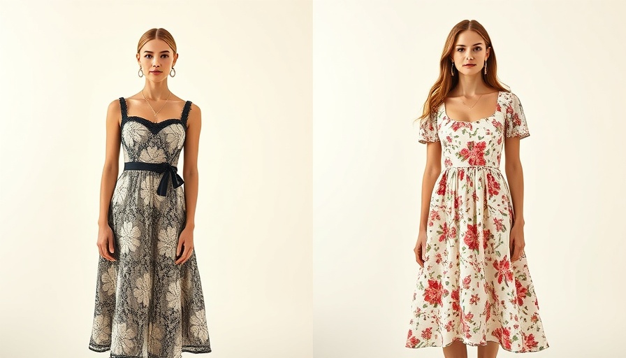Social media marketing fashion display of floral dresses.