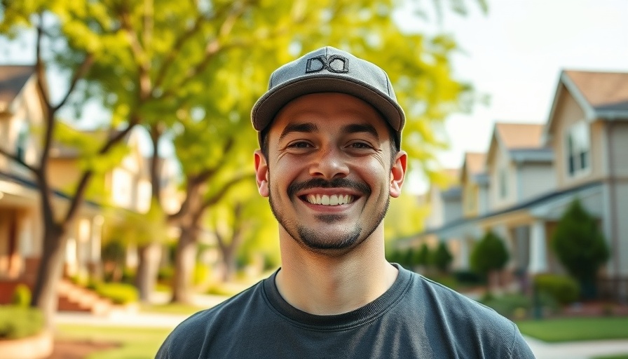 Smiling man in suburb, rental property investment setting.