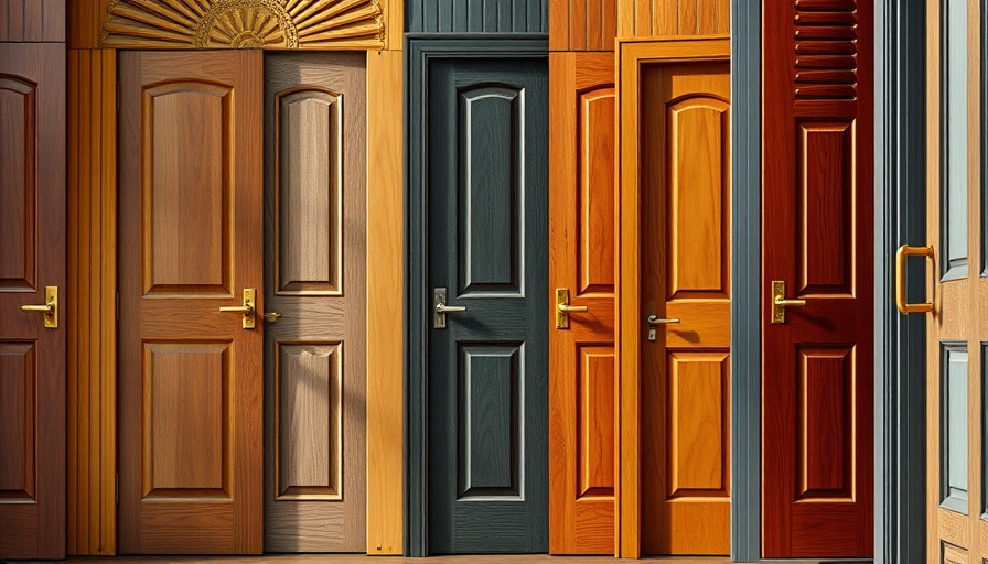 Elegant wooden doors in various colors, highlighting property investment options.