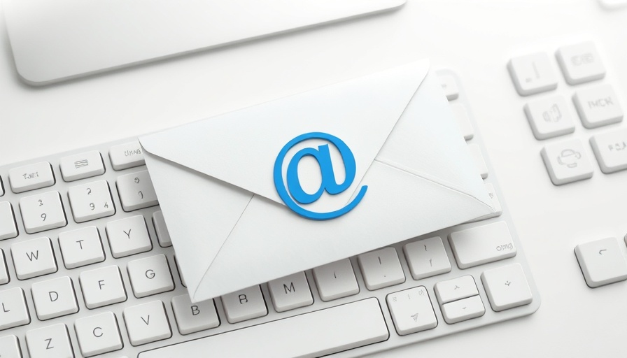 Business email icon on envelope atop keyboard.