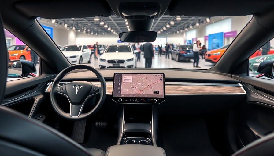 Tesla interior showcasing modern design and technology in showroom.