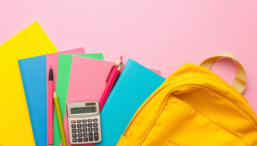 EdTech revolution visualized through colorful school supplies on pink background.