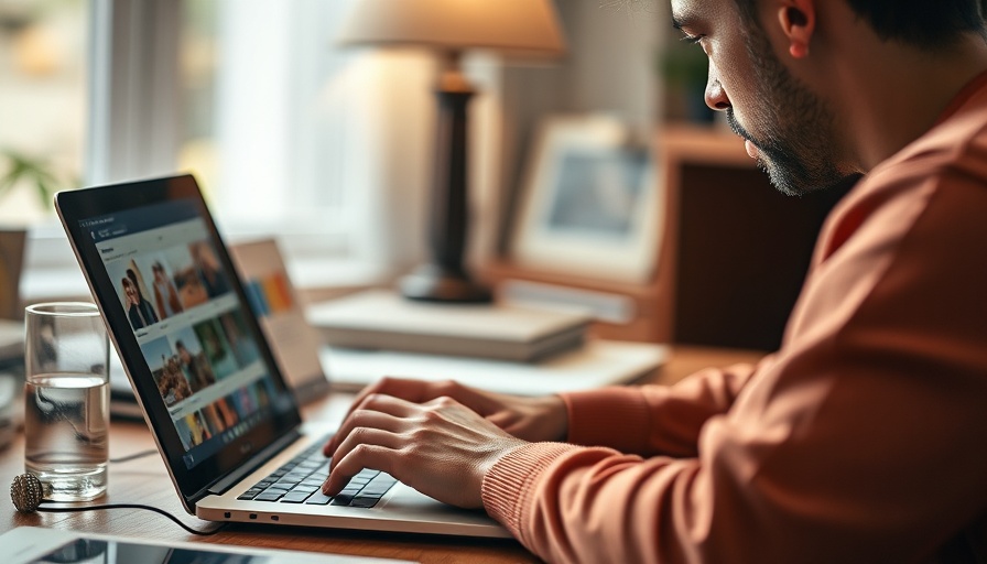 Person researching on laptop in warm-lit office for business strategies.