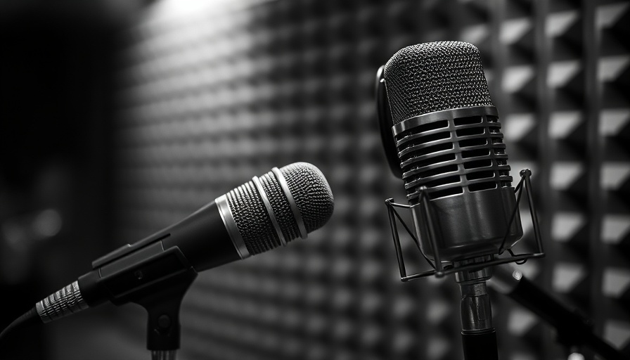 Professional studio microphones for marketing podcast recording.