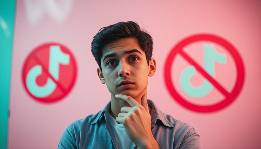 Concerned man pondering TikTok ban effects, pink and mint background.