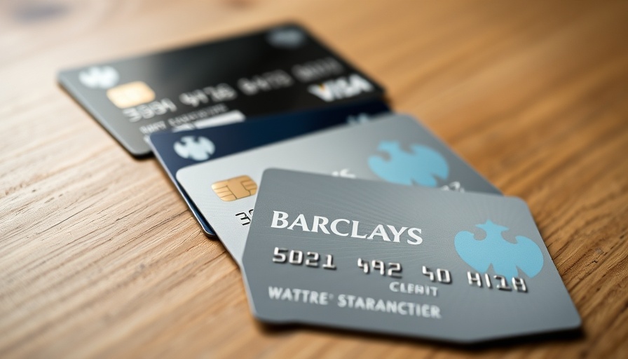 Close-up of Barclays business credit cards on wooden table