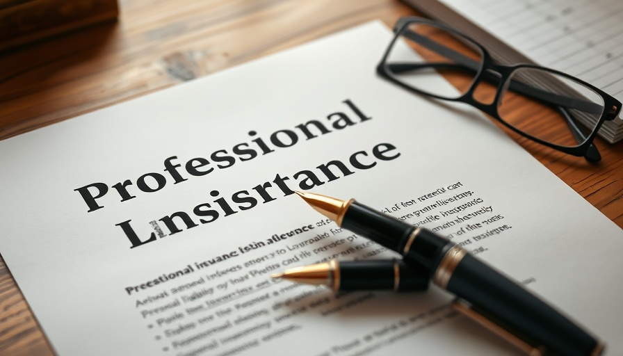 Professional Liability Insurance document on wooden desk with pen and glasses.