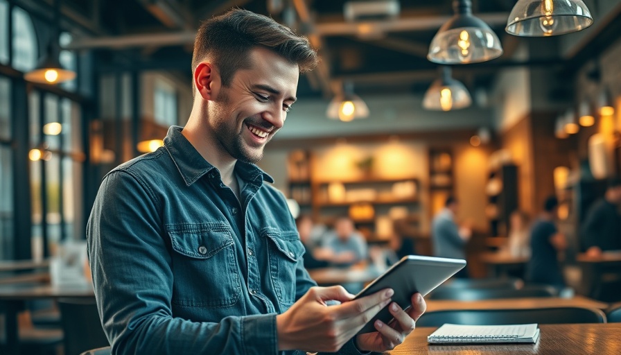 Young male bookkeeping tips in a cozy cafe setting.