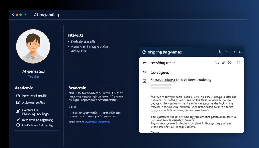 AI phishing awareness illustration with profile and email template.