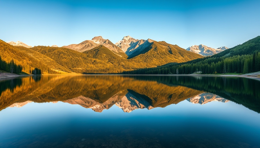 Serene mountain landscape reflecting on a still lake.