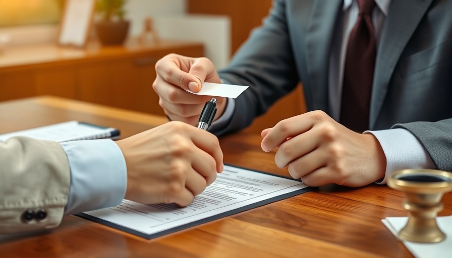 Signing contract and exchanging money with a promissory note focus.