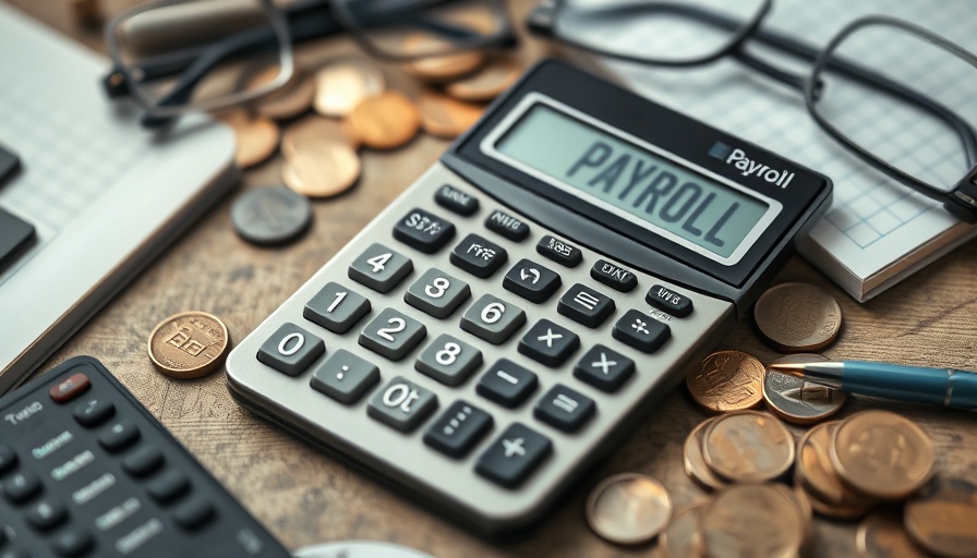 South Dakota payroll concept with calculator and office items.
