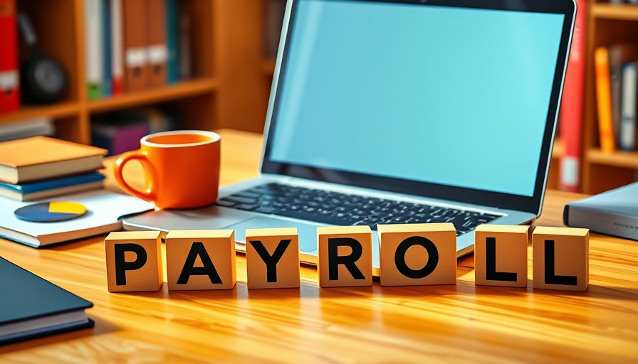 Connecticut Payroll setup: laptop and coffee with colorful blocks