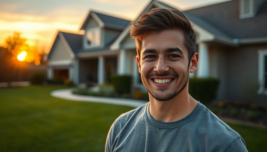 Confident man in front of suburban house, Real Estate Trends 2025