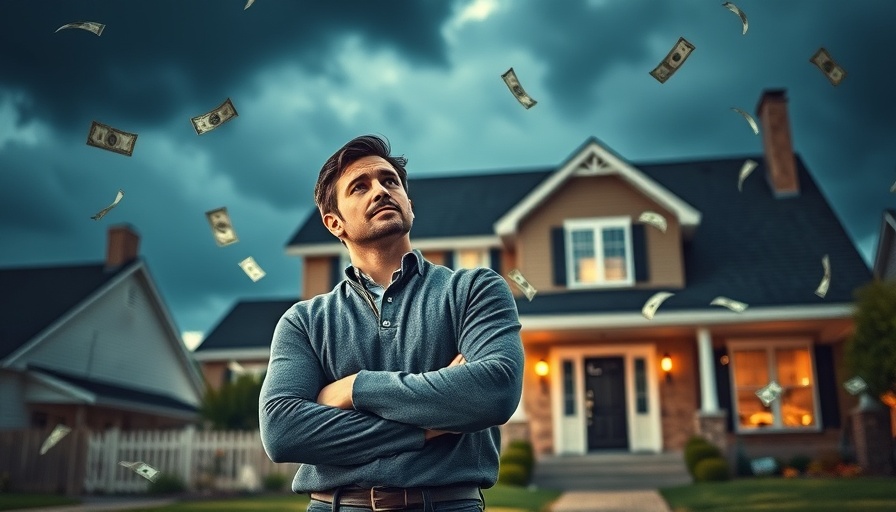Confident man pondering mortgage rates 2025 in front of a house.