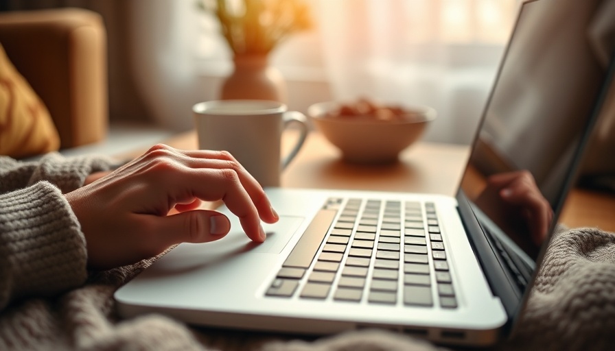 Person typing on laptop for TikTok ads, cozy setting.