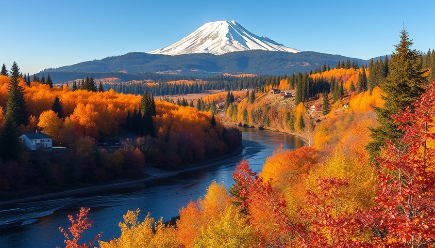 Oregon landscape with Mount Hood and fall foliage.