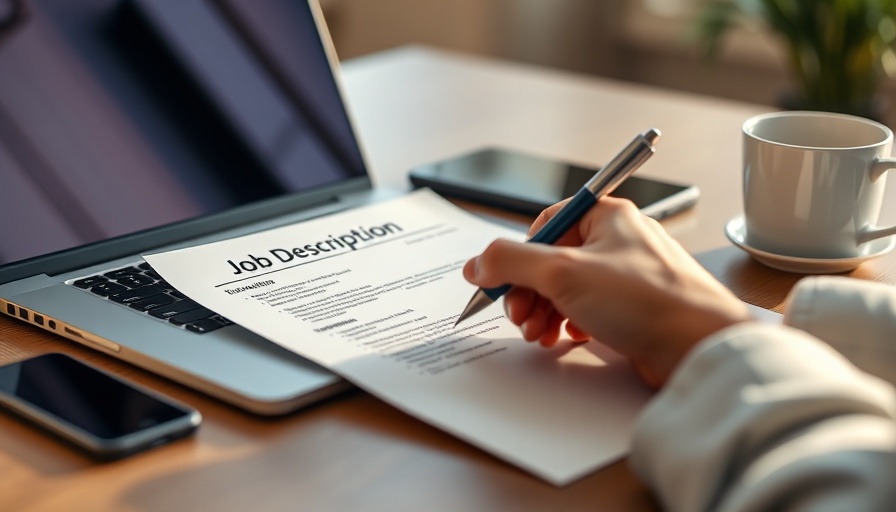 Person reviewing job description document at a desk.