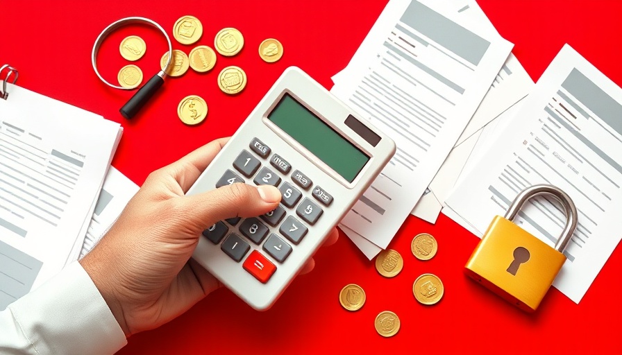 Colorful retro pay theme with calculator and documents in cartoon style.