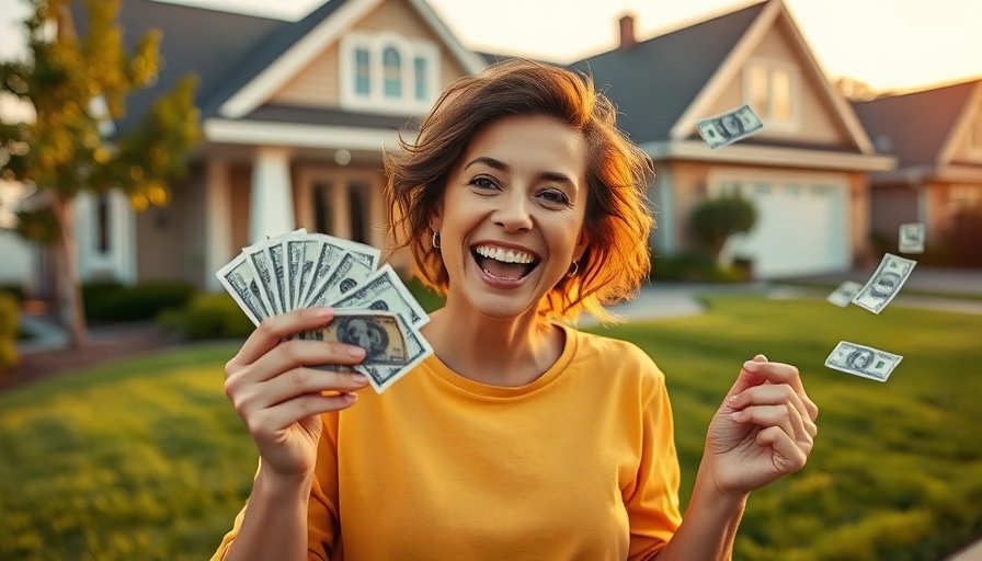 Happy woman with money in front of renovated home, Home Renovation Budget.