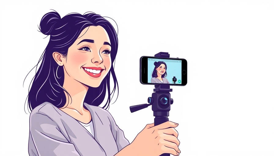 Woman recording video content with smartphone, modern design.