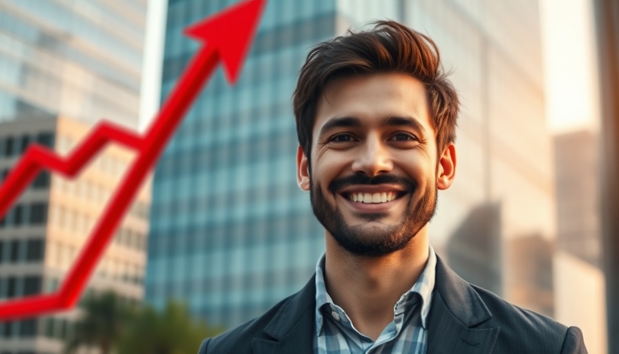 Real estate investing growth chart behind smiling man.
