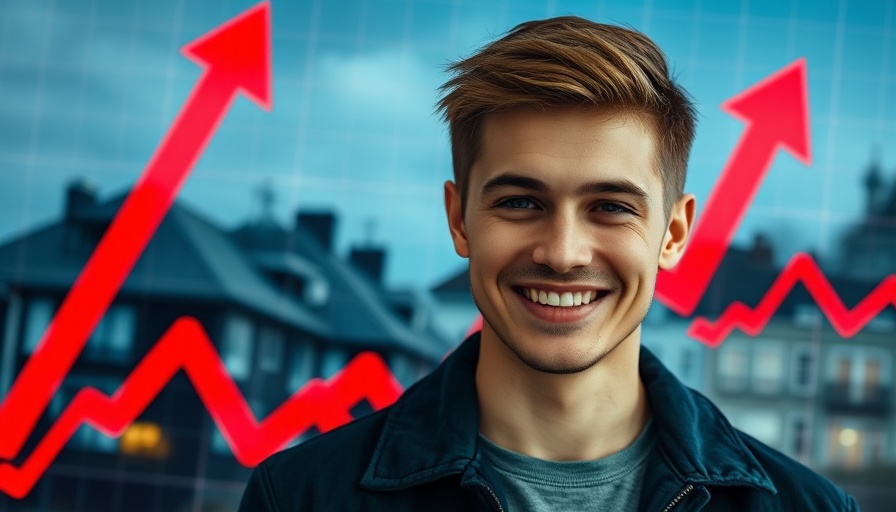 Confident young man in front of real estate market charts.