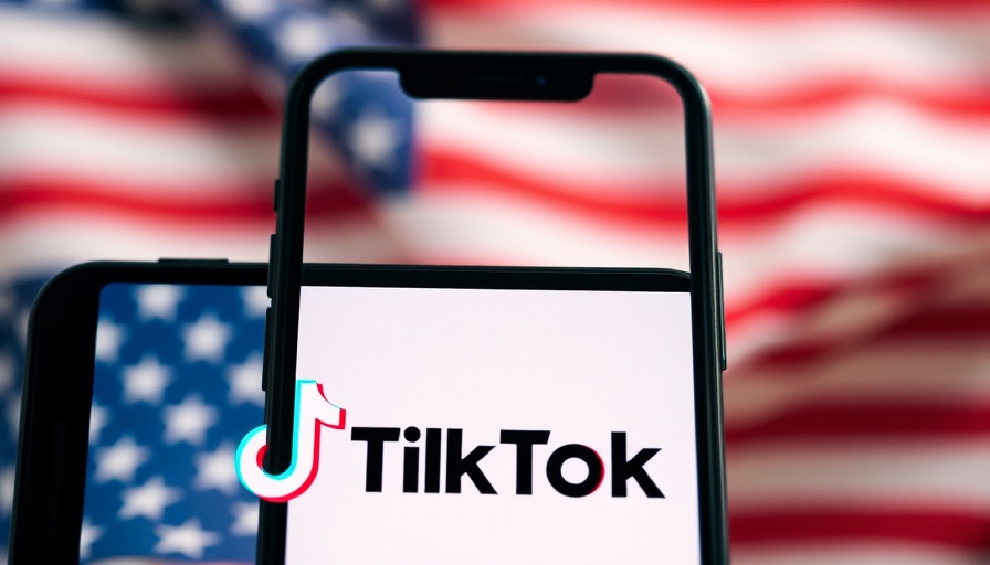 TikTok logo on phone screen with American flag backdrop, TikTok Ban.