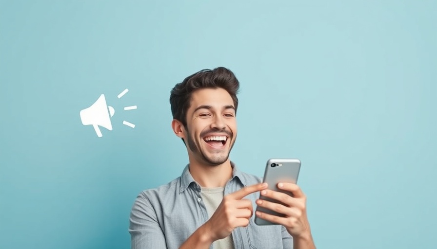 Cheerful young man engaging with product seeding platforms on phone.