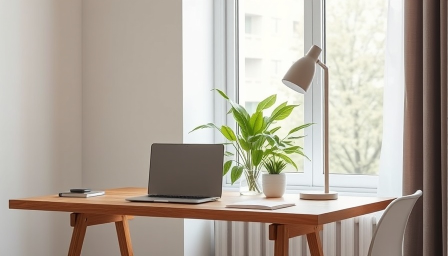 Modern home office setup with a wooden desk and bright lighting.