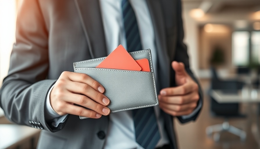 Person using a purchasing card indoors, soft focus, business attire.
