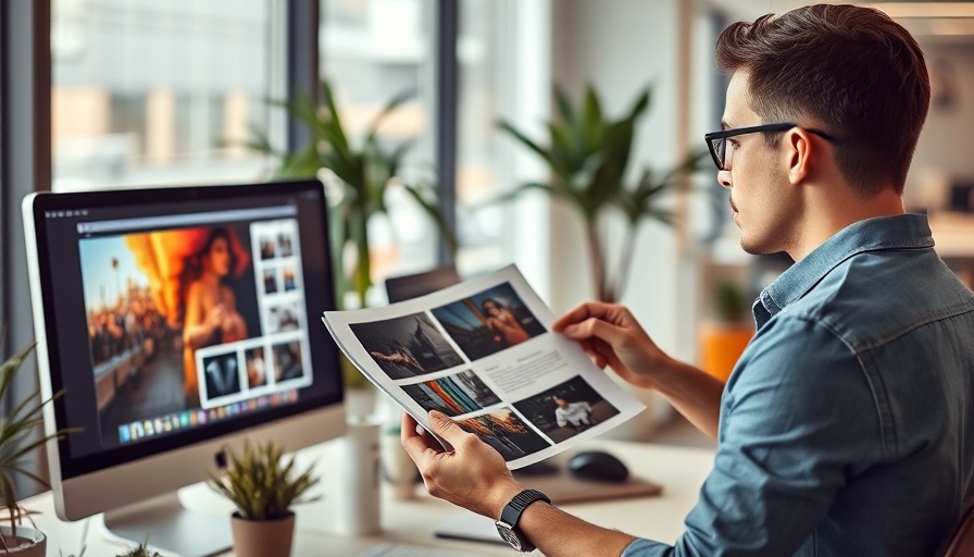 Man using online printing services in a modern office.