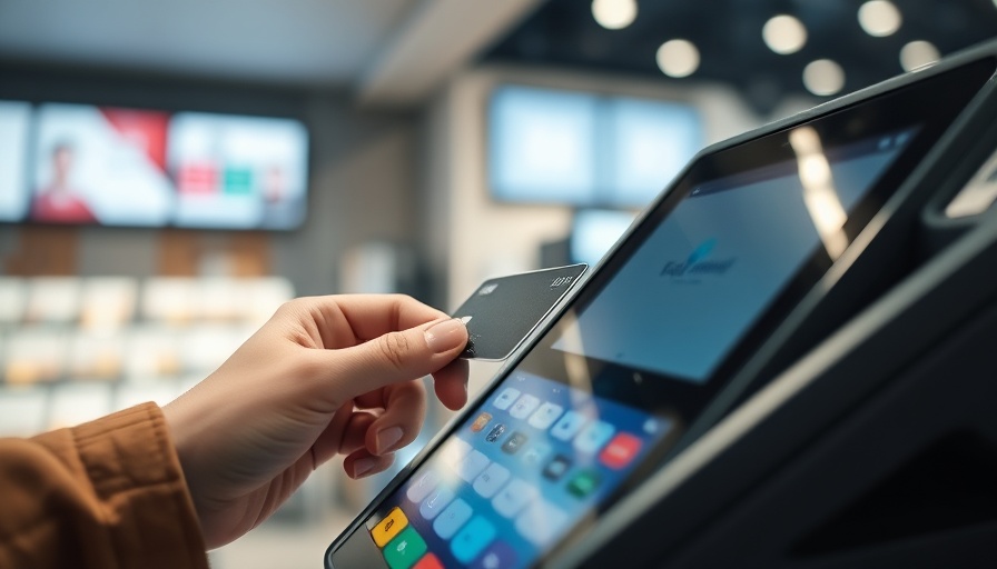 Close-up of contactless payment at POS system in retail store.