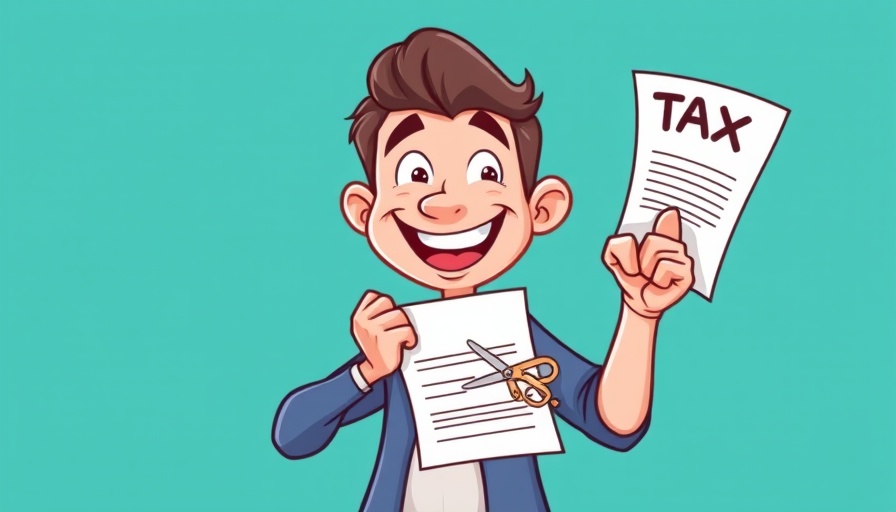 Cartoon of a man cutting taxes with scissors, tax saving tips.