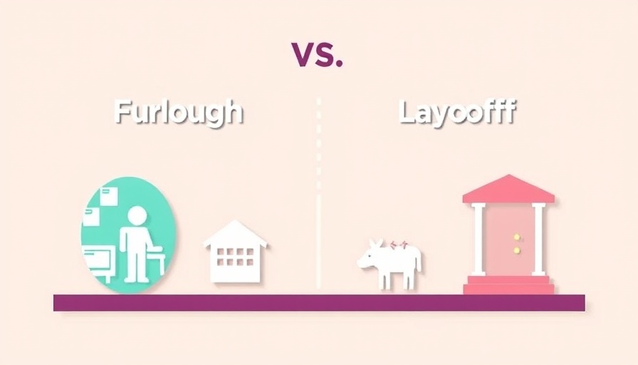 Furlough vs Layoff comparison infographic with icons.