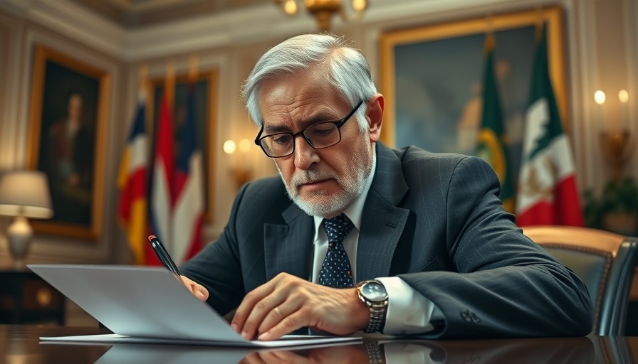 Focused older man signing document on policies in elegant office
