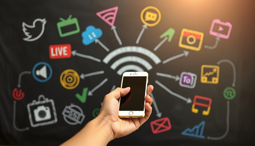 Hand with smartphone and media icons illustrating media literacy.