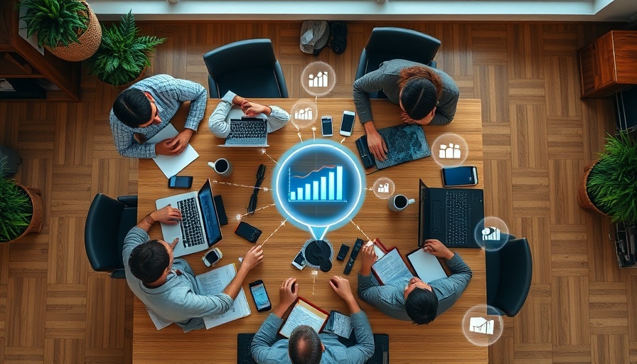 Team meeting with job rotation concept illustrated through digital icons.