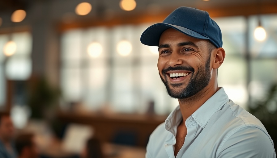 Man discussing remarketing issues indoors, smiling close-up.
