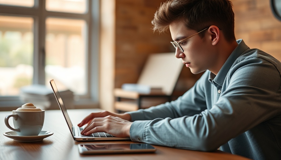 Focused professional utilizing time-saving tools at a wooden desk.