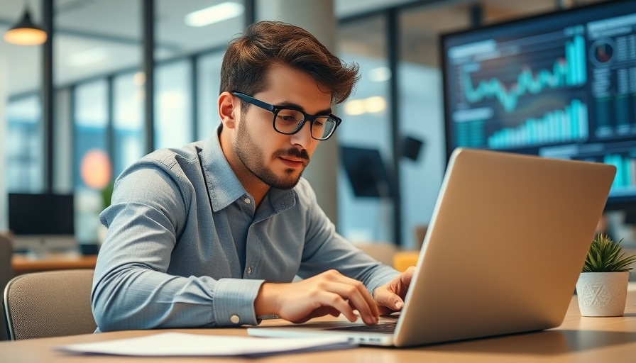 Financial advising technology on laptop with analytics display.