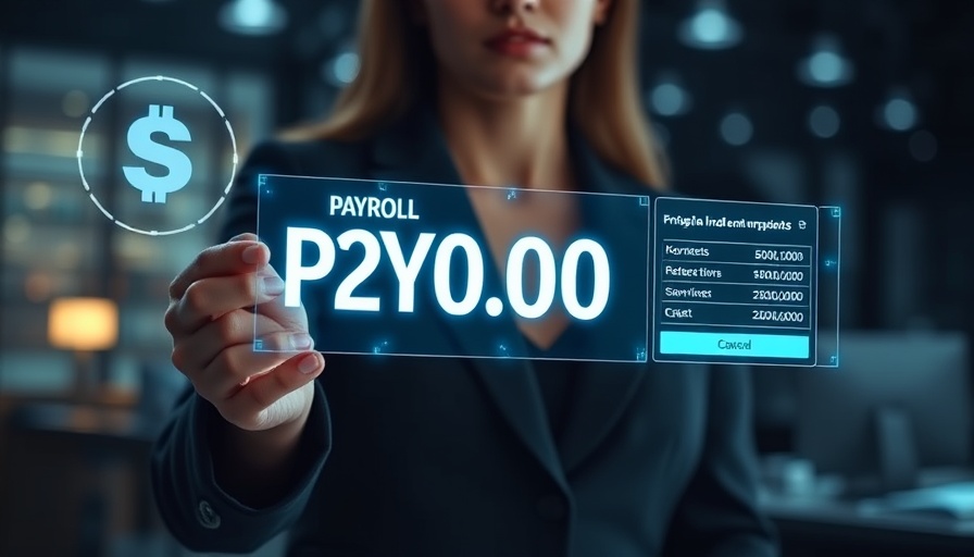 Businesswoman with futuristic payroll hologram, showcasing cheap payroll services.