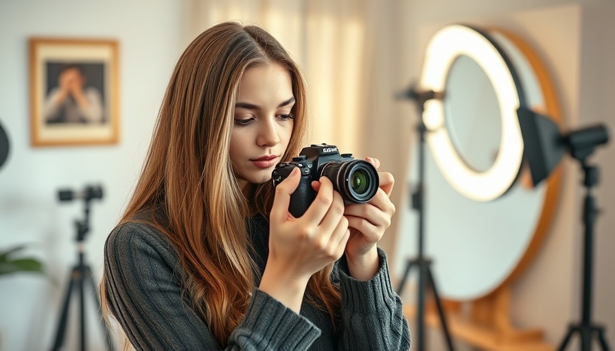Young woman creating TikTok for Business content with ring light.