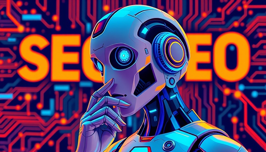 AI for SEO illustration with futuristic robot and digital tools.
