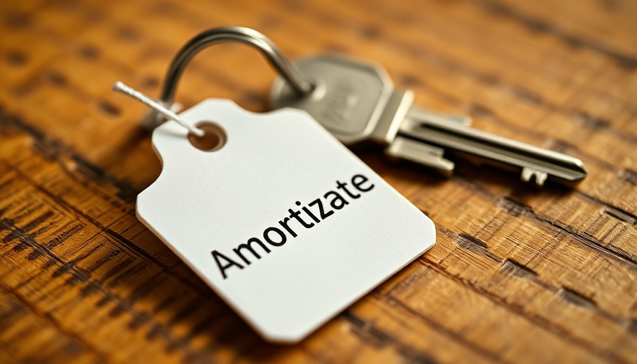 Amortization schedule concept with key on wooden surface.