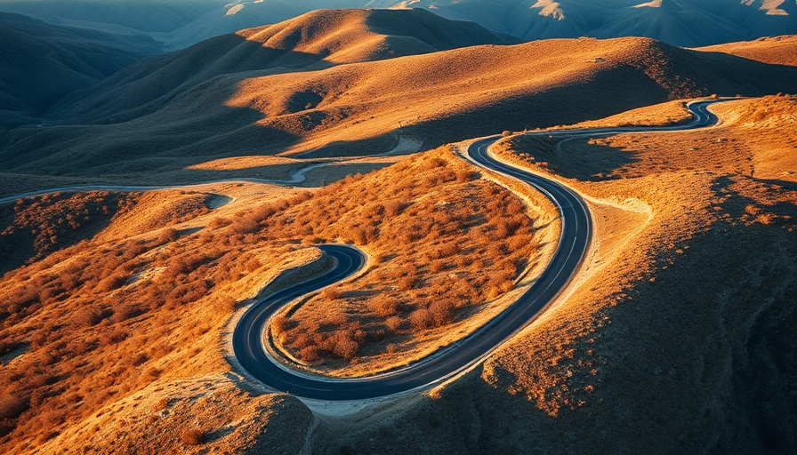 Scenic aerial view of a winding mountain road, symbolizing buffer profitability.