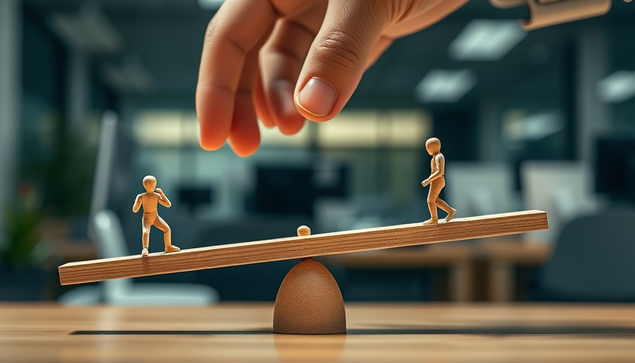 Hand balancing wooden figures on seesaw, balance transfers concept.