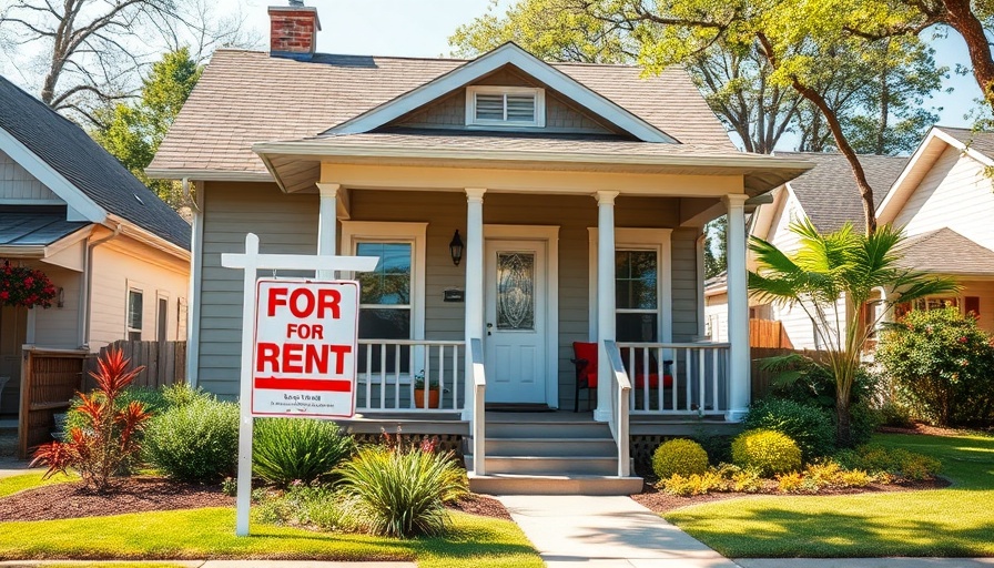 Charming single-family rental house with 'For Rent' sign and porch.
