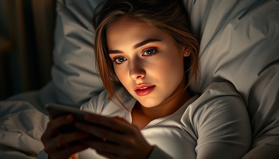 Young woman using smartphone in bed, media literacy context.